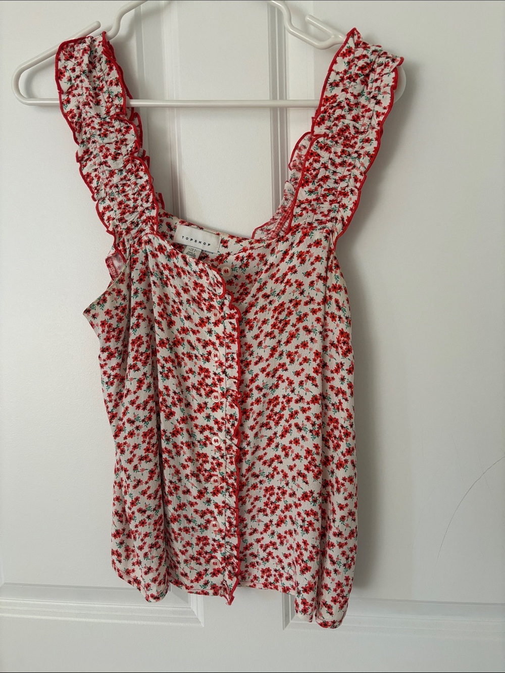 Topshop White Floral Camisole with Red Trim